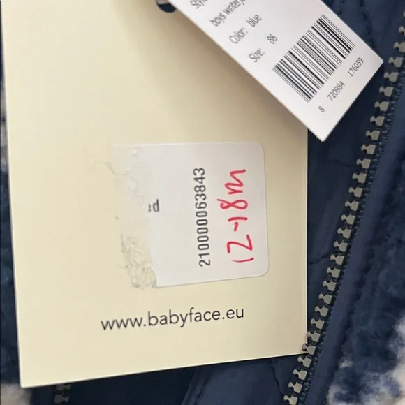 Babyface Boys Blue & Cream Checkered Sherpa Hooded Jacket 12-18M NWT - Picture 5 of 6